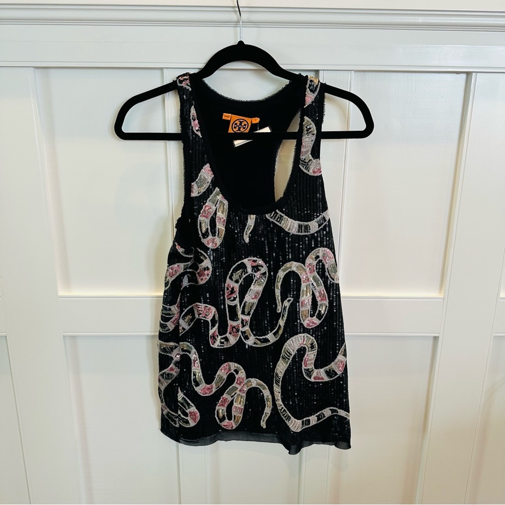 Tory Burch Black and Pink Snake Print Blouse